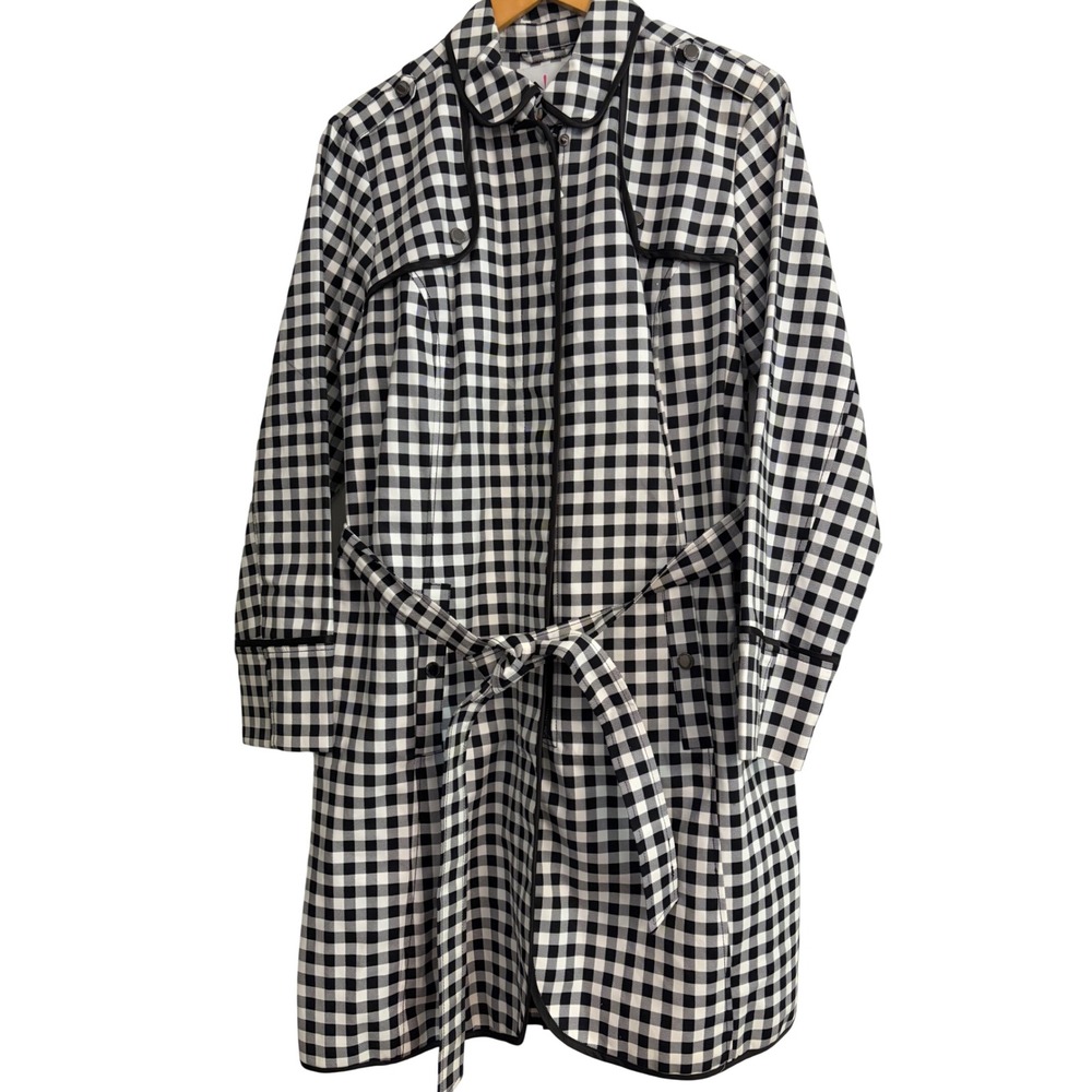 Isaac Mizrahi Live Trench Coat 12 Black White Excellent Gingham Belted Zip